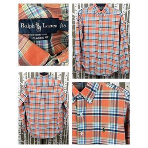 Ralph Lauren Mens Blue Label Classic Fit Orange Plaid Button Down Shirt sz S